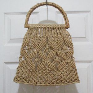 Macrame Tote String Bag Natural Jute Bamboo Handles Sustainable Handmade